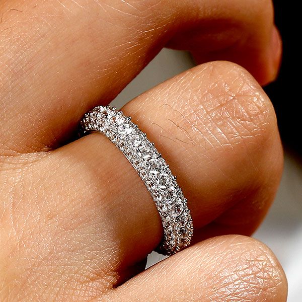 Italo Micro Pave Eternity Wedding Band For Women Silver Band Size 5 (U.S.)