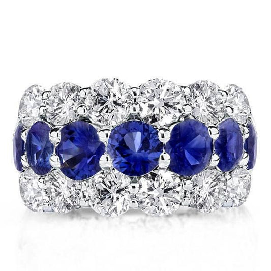 Italo Triple Row Eternity Round Created Sapphire Wedding Band 7(U.S.)