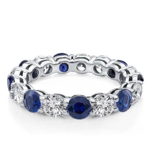 Italo Round Cut Blue Sapphire Eternity Wedding Band Size 6(U.S.)