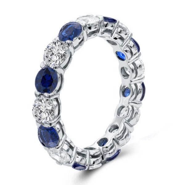 Italo Round Cut Blue Sapphire Eternity Wedding Band Size 6(U.S.)