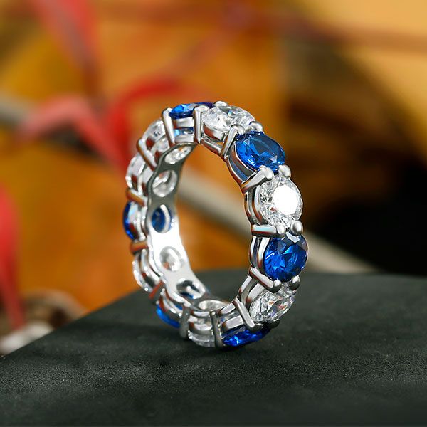 Italo Round Cut Blue Sapphire Eternity Wedding Band Size 6(U.S.)